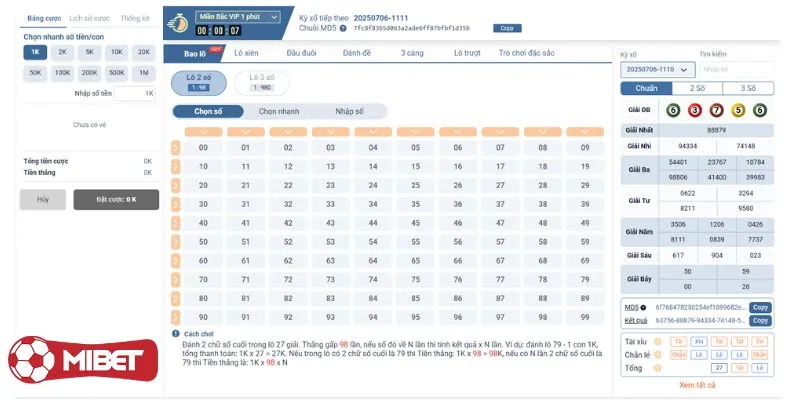 Lô đề MD5 Mibet bảo đảm kết quả trung thực